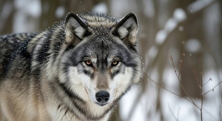Fototapeta premium Grey Wolf Winter Forest Portrait.
