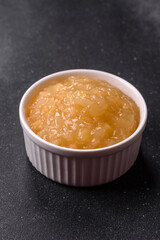 Apple sweet sauce, baby food, canned ingredient for desserts. Apple sauce