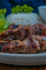 Delicious grilled meat with rice and fresh salad, perfect for a satisfying meal
