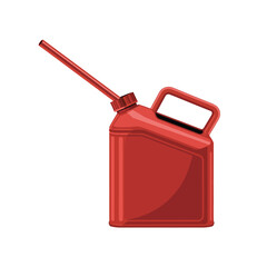 Red metal jerrycan with handle and spout isolated on white background