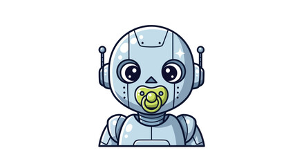 Cute Cartoon Robot Baby with Pacifier and Antennae.