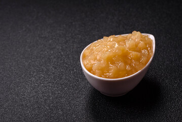 Apple sweet sauce, baby food, canned ingredient for desserts. Apple sauce