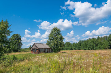 Old wooden house in the field
