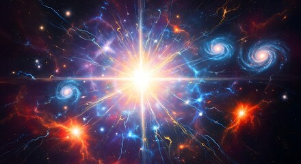 Obraz premium Big Bang Explosion Concept Showing the Origin of the Universe with Galaxies, Stars, and Cosmic Energy in Deep Outer Space 