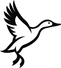 Duck flying silhouette bird animal, Stylized waterfowl in flight vector design