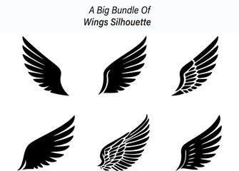Collection of Six Wing Designs in Black Silhouette Style on a White Background silhouette This