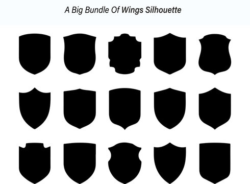 Collection of Fifteen Shield Shaped Black Silhouettes on a White Background silhouette collection fifteen black