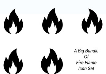 Collection of Fire Flame Icons in Black Silhouette Style on White Background silhouette This image