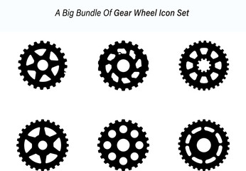 Collection of Gear Wheel Icons in Black Silhouette Style on a White Background silhouette This
