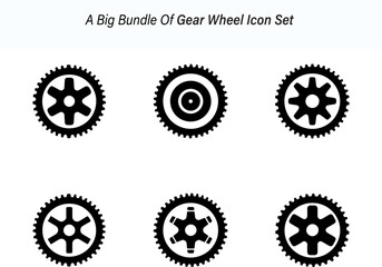 Collection of Six Gear Wheel Icons in Black Silhouette on a White Background silhouette set