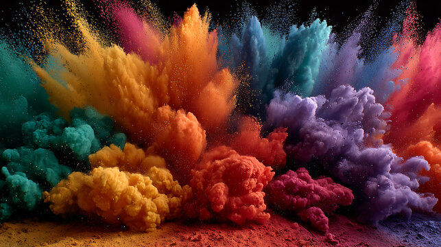 joyful indian holi paint powder blast explosion close up celebration cultural holiday tradition vibrant color abstract texture festival happy spring day bright and art concept