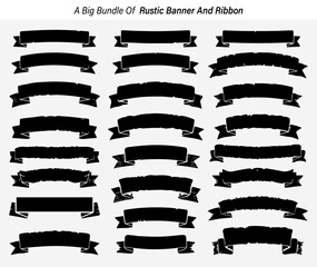Collection of Rustic Banner and Ribbon Designs in Silhouette Style on White Background silhouette This