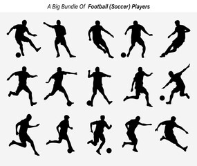 Dynamic Collection of Football or Soccer Players in Action Poses as a Silhouette set fifteen
