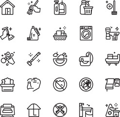 Hygiene minimal icon set. Includes thin line care, clean, sanitary, washing, antiseptic, wash, protection and more. Pixel perfect. Bath vector line icons.