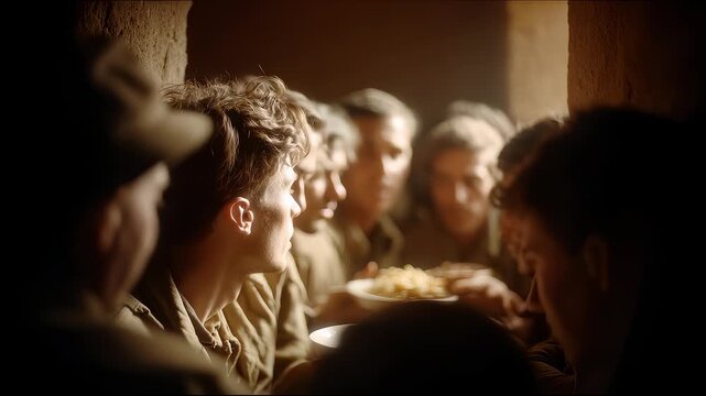 Authentic recreation of wartime soldiers dining scene