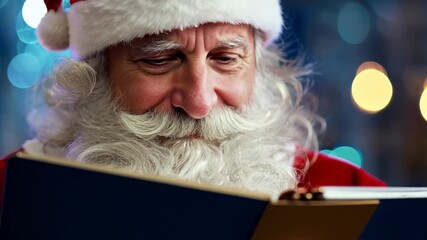 Santa Claus sits in the warehouse of his factory and keeps a record of gifts. Warehouse of gifts of Santa Claus. Accounting and distribution Christmas gifts for all children on the planet.