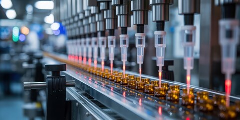 Industrial bottling production line machine filling liquids in bottles conveyor belt automation