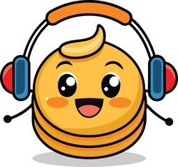 Happy pancake character with headphones enjoying music vector illustration vector