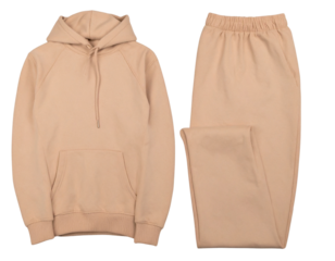  Flat Lay of Beige Hoodie and Jogger Pants, Cozy Loungewear, Isolated
