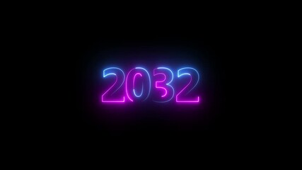 Abstract neon 2032 icon animation. growth of business, investment, finance, innovation. Glowing number text background 4k video. abstract glowing neon text icon 2032 on black background. - Powered by Adobe