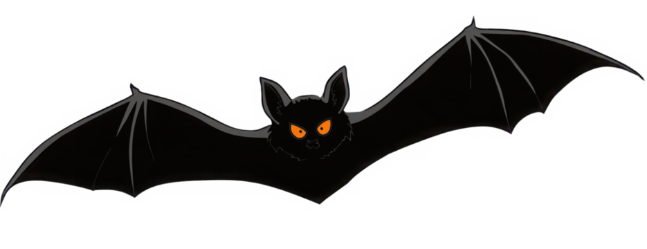 Bat silhouette design as halloween illustration in black, scary vector with transparent background, dark illustration for halloween
