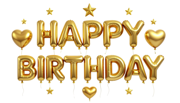 Golden 3D balloon style text happy birthday festive celebration decorative party typography design element isolated on white background