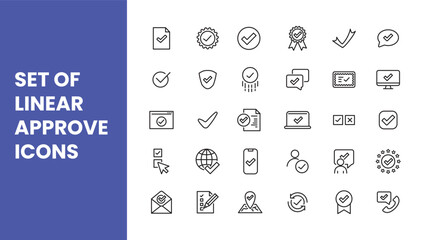 Set of linear approve icons