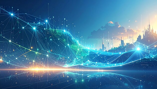 Futuristic cityscape with interconnected network