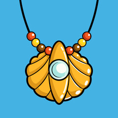 Stunning golden seashell pendant necklace with vibrant beads evokes tropical paradise and beachy elegance, perfect for summer fashion and coastal designs.