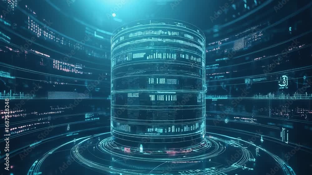 Aufkleber futuristic server storing data in digital cyberspace visualization
