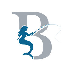 Girl Fish Logo combine with letter B vector template
