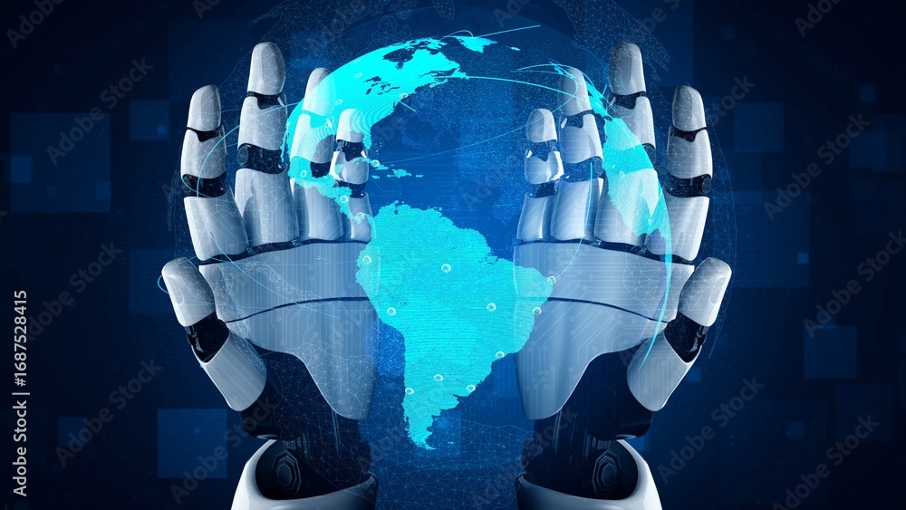 Poster ai supports global data exchange with intelligent infrastructure, virtual assistant visualizations, 