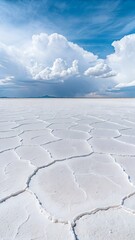 Obraz premium Vast Cracked Salt Flat Under Dramatic Cloudy Sky