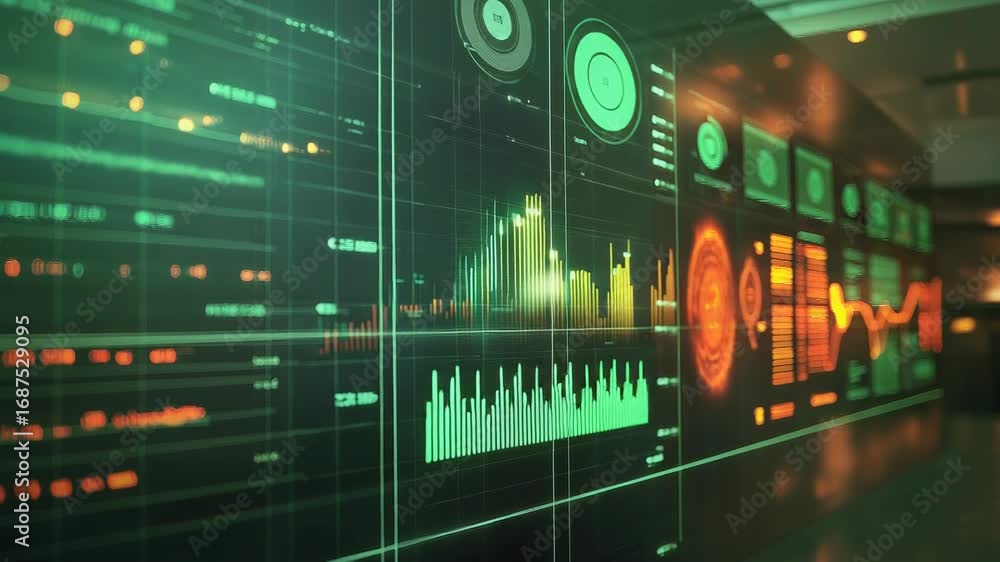 Poster analyzing digital data on futuristic display