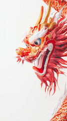 Golden Chinese dragons curl in relief on a textured red background, symbolizing prosperity and celebration.