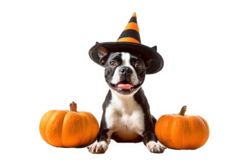 Halloween pumpkin with dog on white

