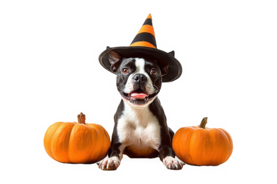 Halloween pumpkin with dog on white
