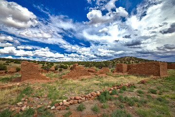 The Abo Ruins, in New Mexico, showcase the remains of a 17th-century Spanish mission and earlier Puebloan settlement. 