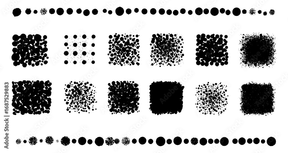 Poster grunge circle and square patterns on white background for textures