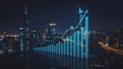 Digital financial chart visualization with data trends and growth analysis