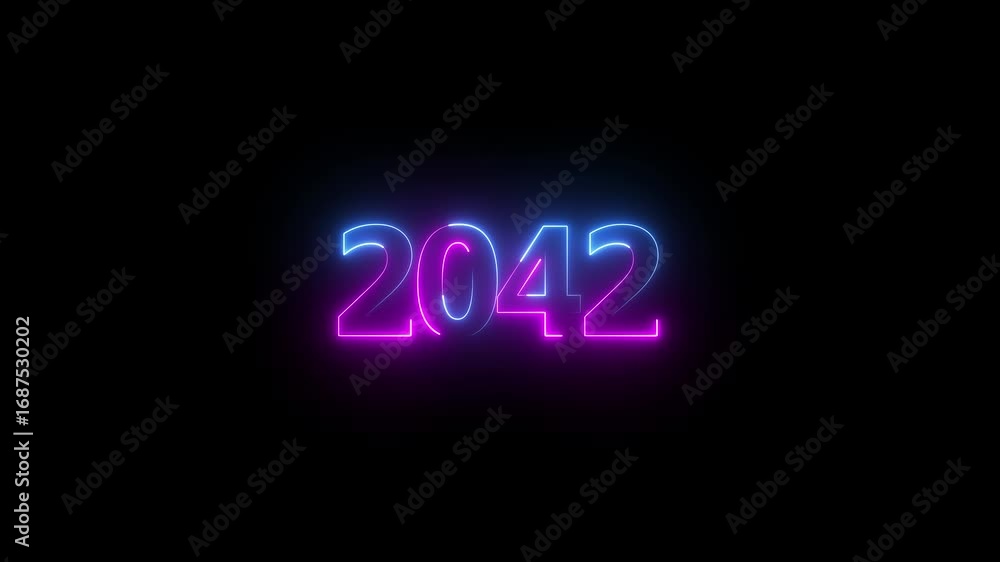 Poster neon light countdown 2042 sal number icon background . digital font against a dark background with n