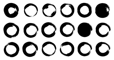 Set of grunge brush stroke circles for artistic design elements