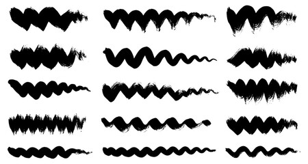 Abstract grunge brush strokes set in black ink design on white background