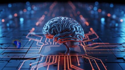 Futuristic human brain glowing with artificial intelligence and digital network connections concept