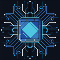 Abstract digital circuit board illustrating technology and modern electronic communication networks with minimalistic blue lines