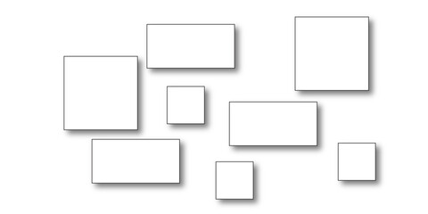 Vector illustration of a wooden frame and icons. Vertical rectangle frame, black exterior frame overlaid with white frame on white background. Vector stock illustration.