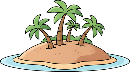 Obraz premium A small tropical island with several palm trees, surrounded by blue ocean water. A peaceful and exotic paradise scene, perfect for travel and vacation themes.