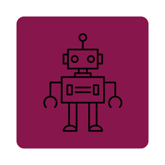 Simple line art robot icon on a deep pink square background