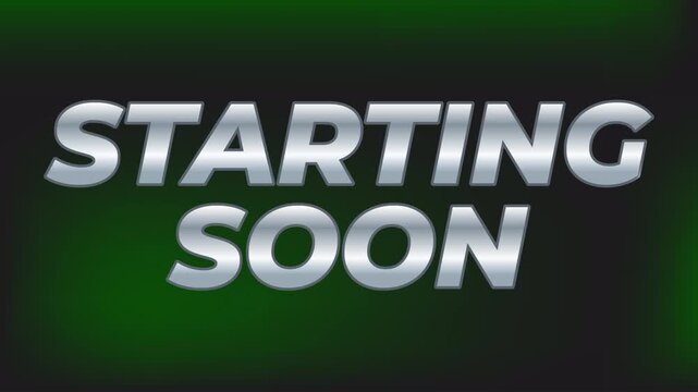 Futuristic green arrow moving to a top and silver text tittle Starting Soon graphic for gamers, streamers, and virtual event intro. animation
