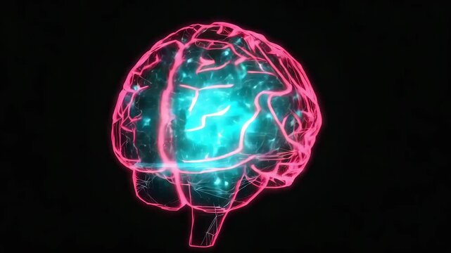 Cinematic 3D glowing digital brain neon pathways Nodes neurons streams liquid traveling synapses brain continuously machine learning large language models. Futuristic aesthetic, vibrant colors